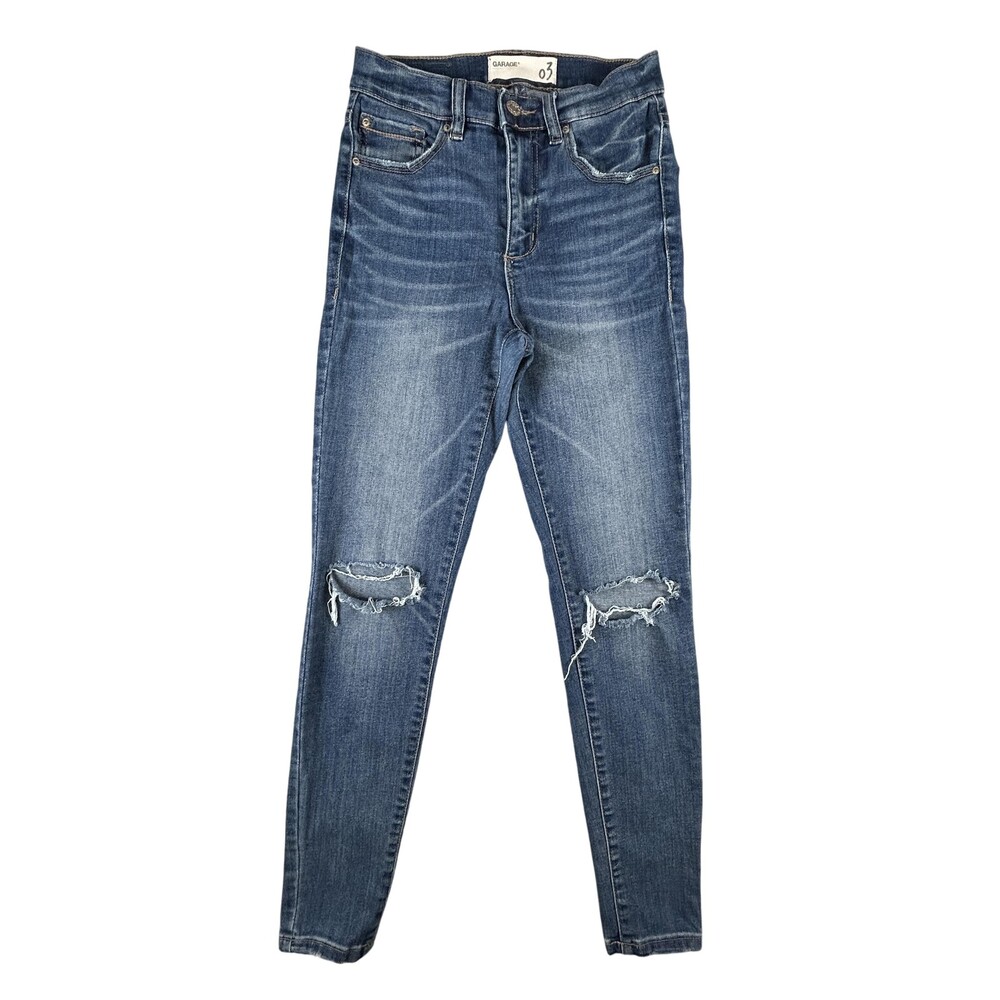 Garage Jeans Womens 3 Blue Distressed High Rise Skinny Ripped Knee Stretch Denim
